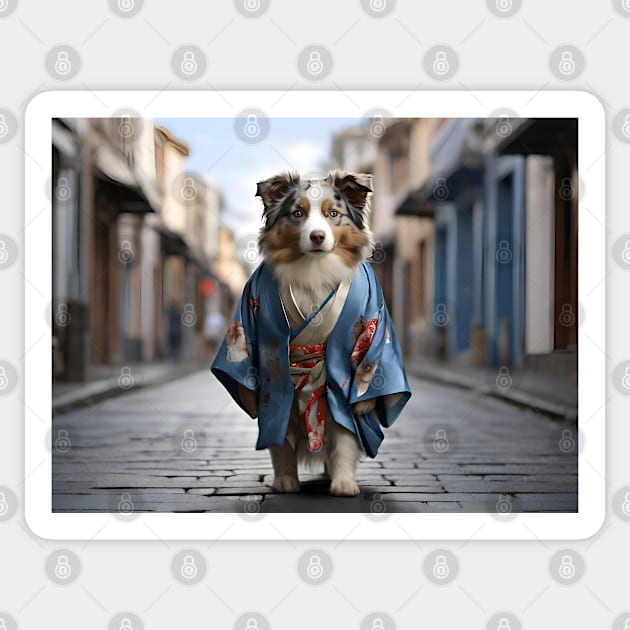 Australian Shepherd in Blue Kimono Sticker by OddPop